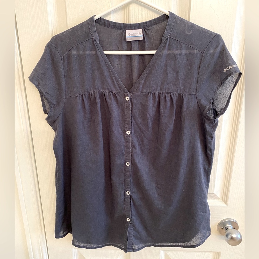 Columbia indigo colour cotton and linen button-down shirt size medium
